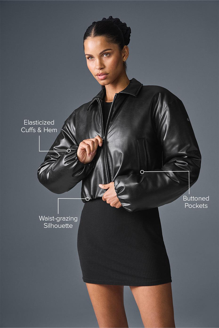 Faux Leather Cropped Premier Bomber - Black Female Product Image