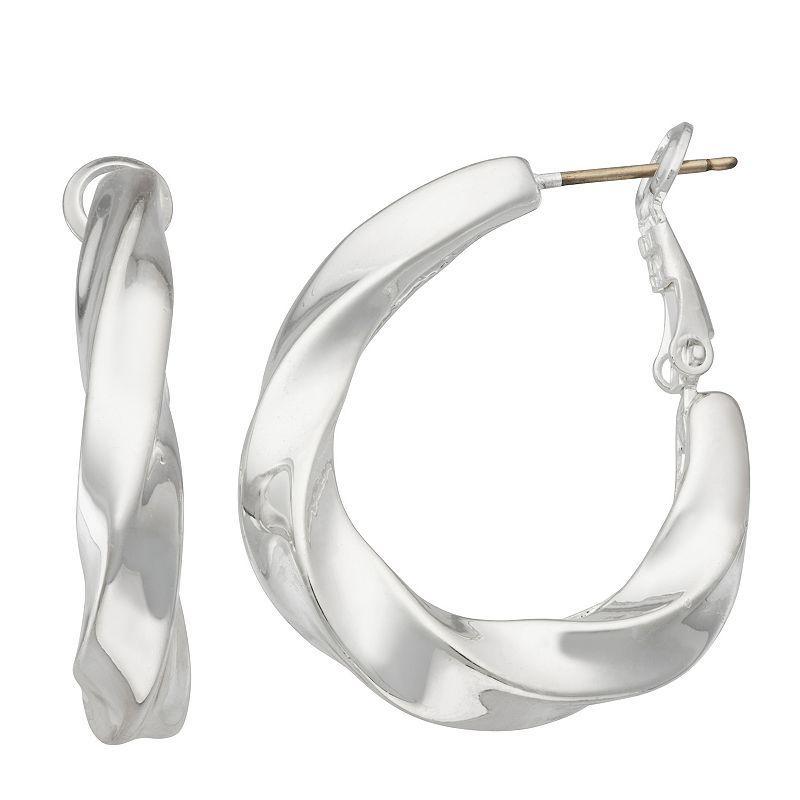 Nine West Silver Tone Twisted Hoop Earrings, Womens Product Image