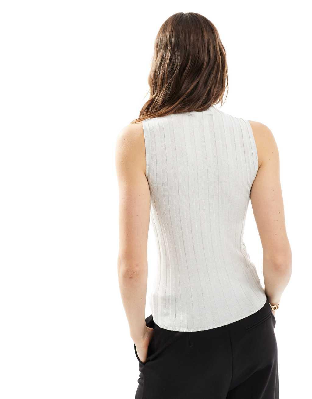 Mango sleeveless high neck tank top in white Product Image