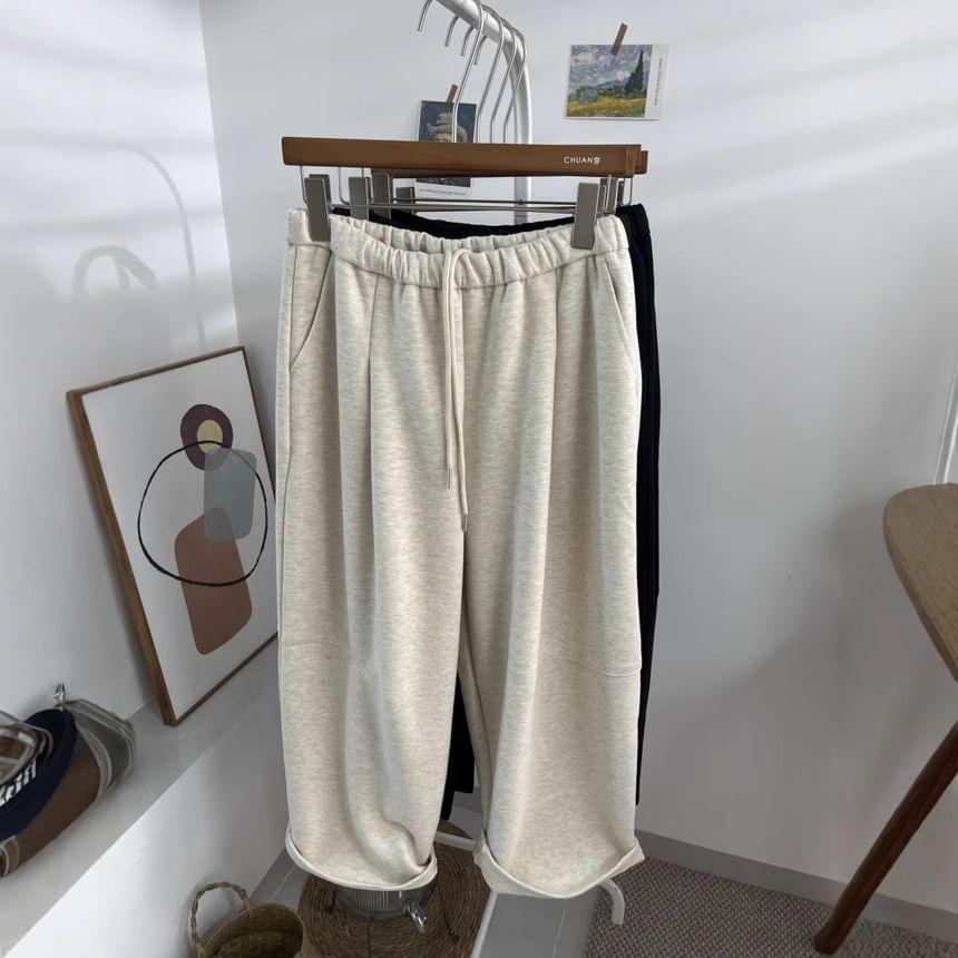 Drawstring Waist Plain Wide Leg Pants product image