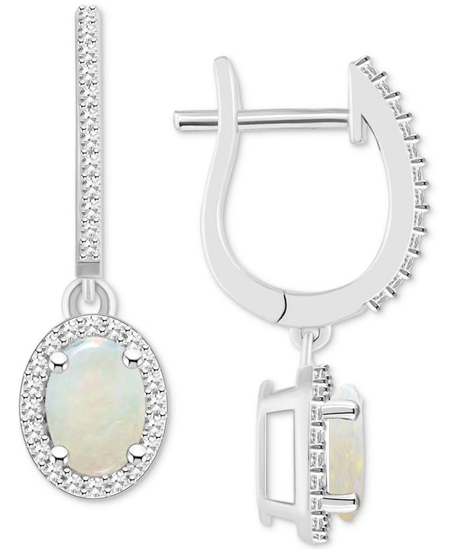 Celebration Gems Sterling Silver Oval-Cut Opal & 1/3 Carat T.W. Diamond Hoop Drop Earrings, Womens, White Product Image