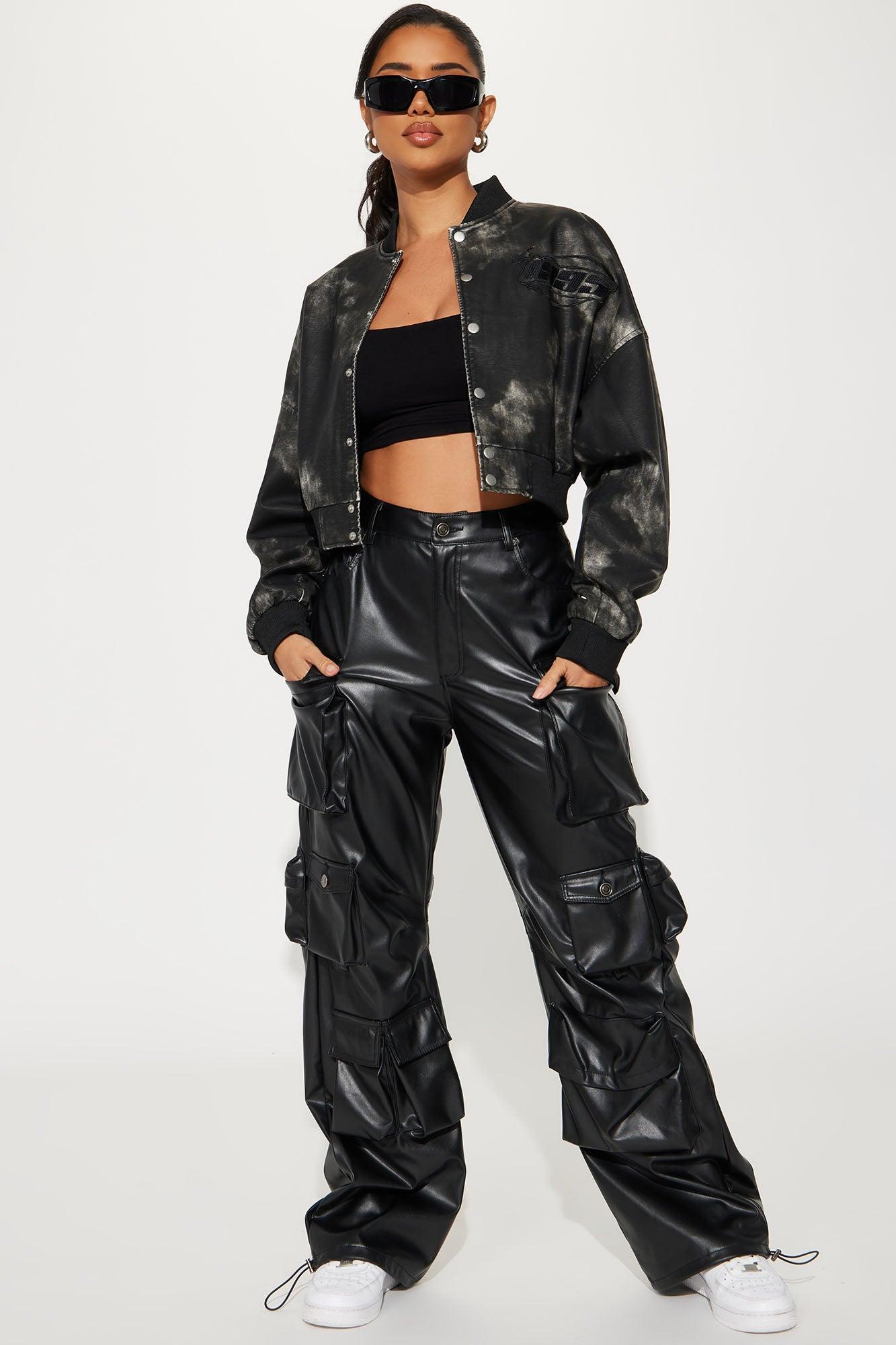 NYC Washed Faux Leather Jacket - Black Product Image