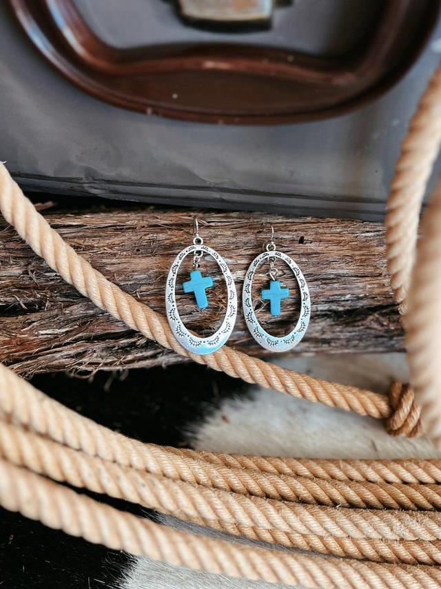 Silver Cross Concho Earrings Product Image