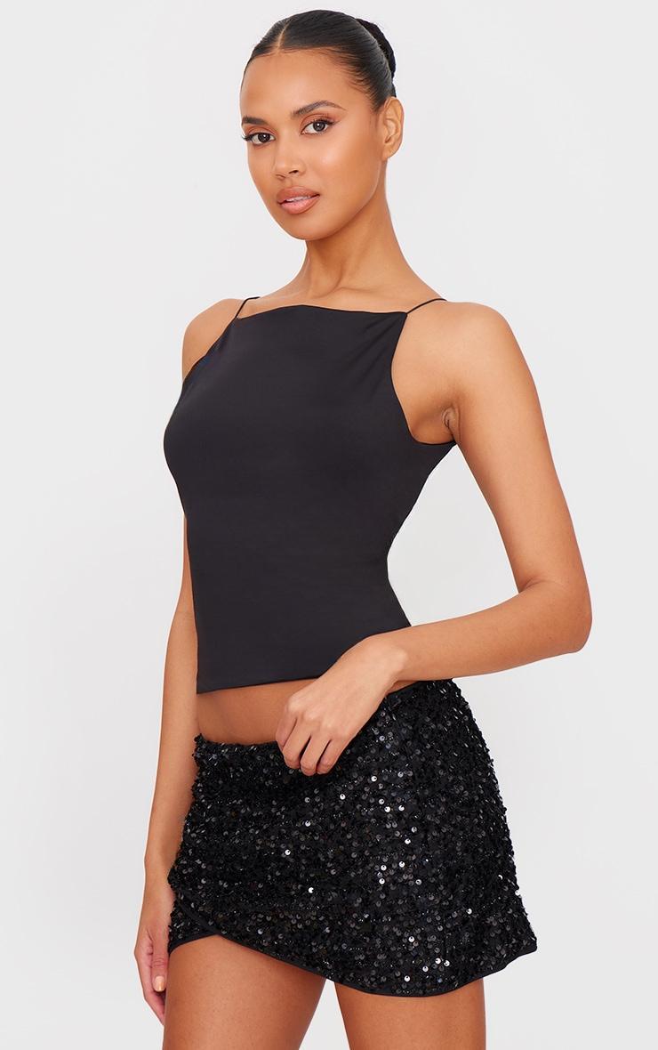 Black Textured Sequin Mini Skirt Product Image