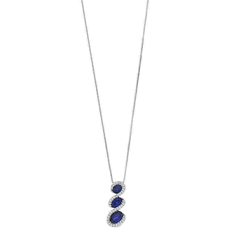 Sterling Silver Lab-Created Sapphire & Lab-Created White Sapphire Oval Pendant Necklace, Womens Blue Product Image