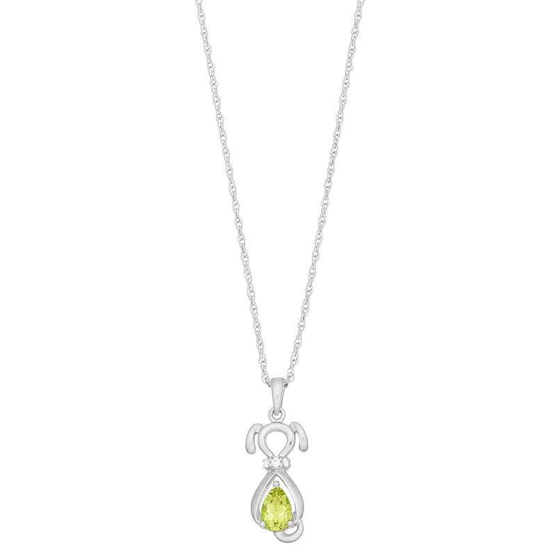 Sterling Silver Gemstone & Lab-Created White Sapphire Dog Pendant, Womens Peridot Product Image