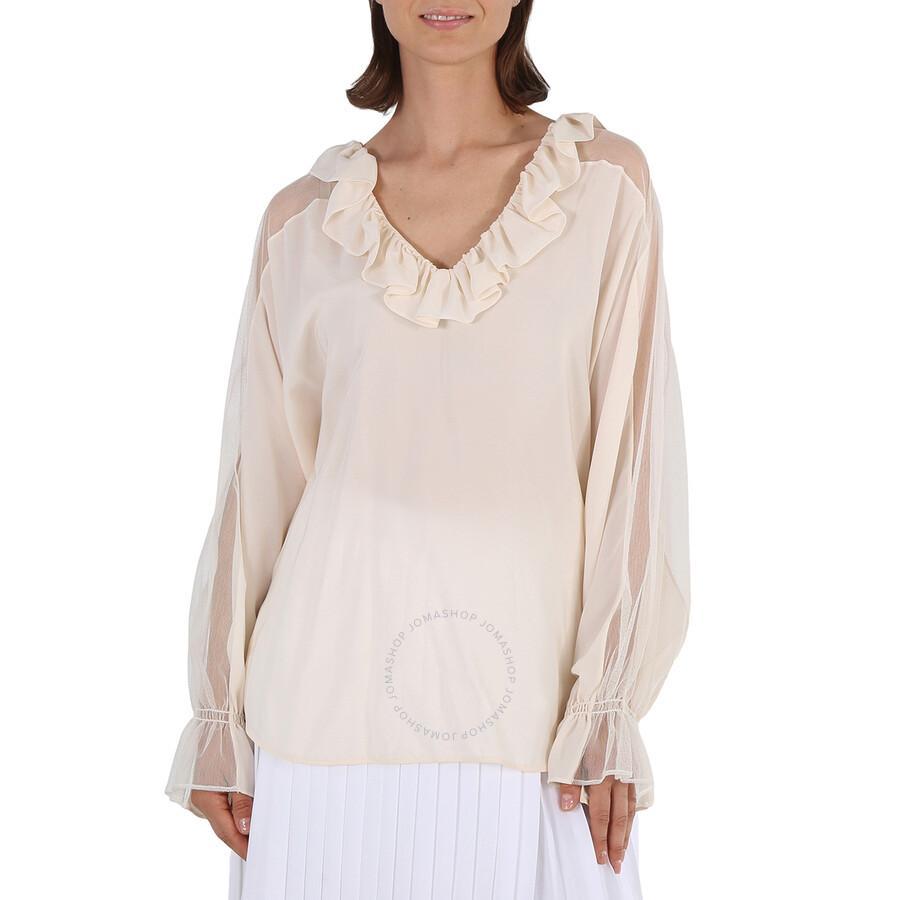 STELLA MCCARTNEY Ladies Knit Tops Tops White Ruffle Top Cut Shld Product Image