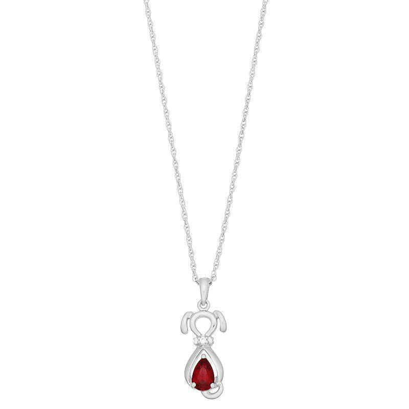 Sterling Silver Gemstone & Lab-Created White Sapphire Dog Pendant, Womens Red Product Image