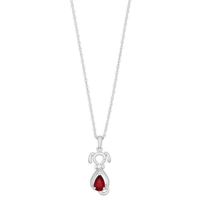 Sterling Silver Gemstone & Lab-Created White Sapphire Dog Pendant, Womens Red Product Image