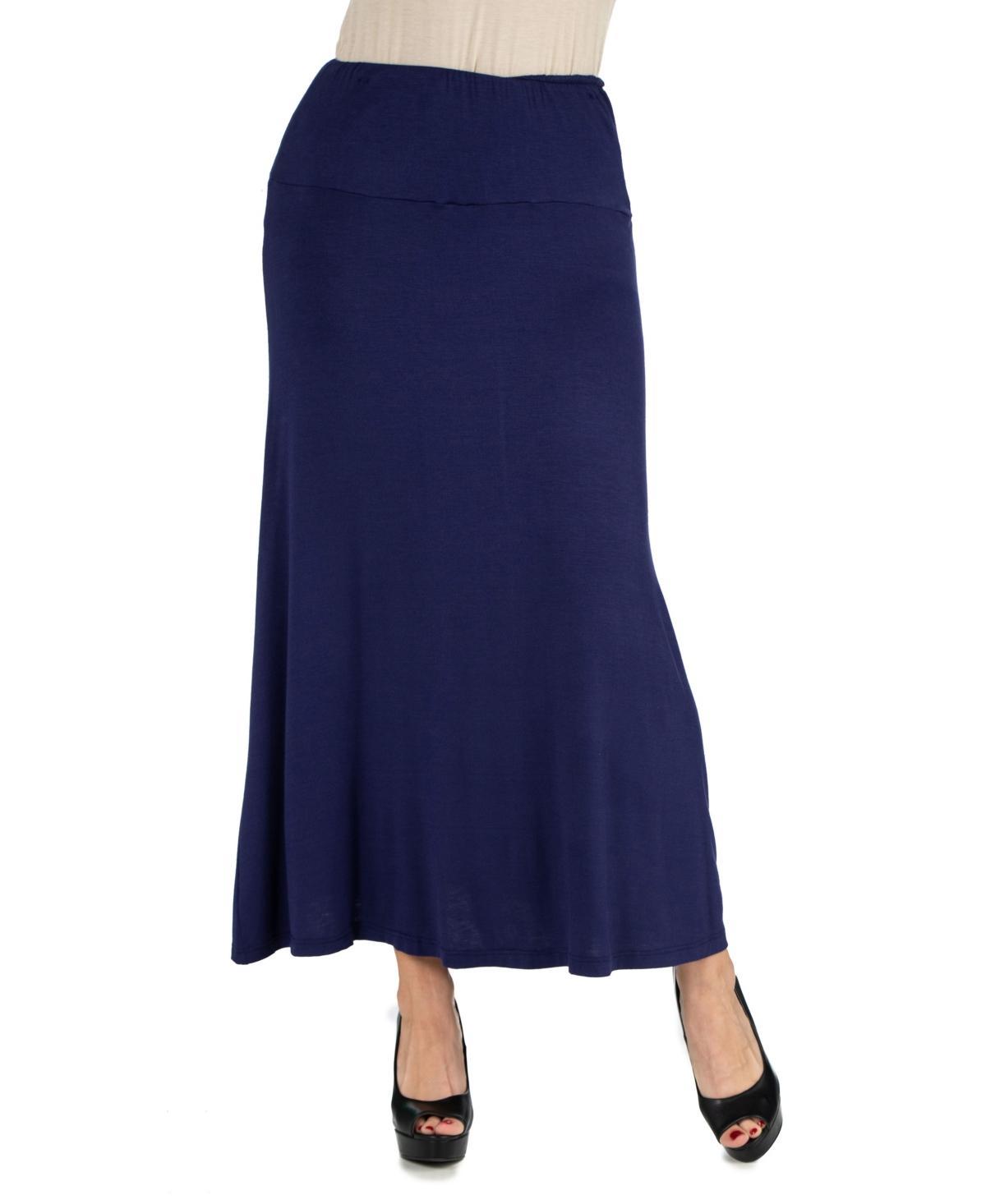 24Seven Comfort Apparel Women Elastic Waist Solid Color Maxi Skirt Product Image