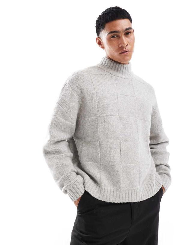 ASOS DESIGN oversized boxy fit knitted high neck sweater in gray Product Image