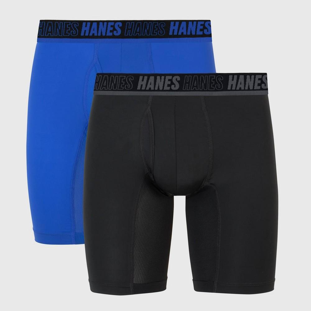 Hanes Moves Premium Mens Long Leg Boxer Briefs 2pk - Black/Teal Blue Product Image