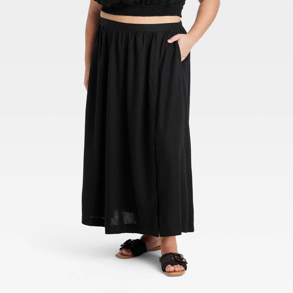 Womens Linen Maxi A-Line Skirt - Ava & Viv Black 3X product image