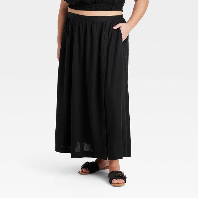 Womens Linen Maxi A-Line Skirt - Ava & Viv Black 3X Product Image