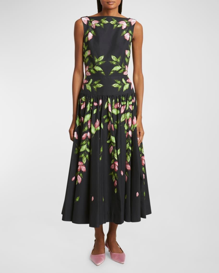 Floral Drop-Waist Sleeveless Midi Dress Product Image