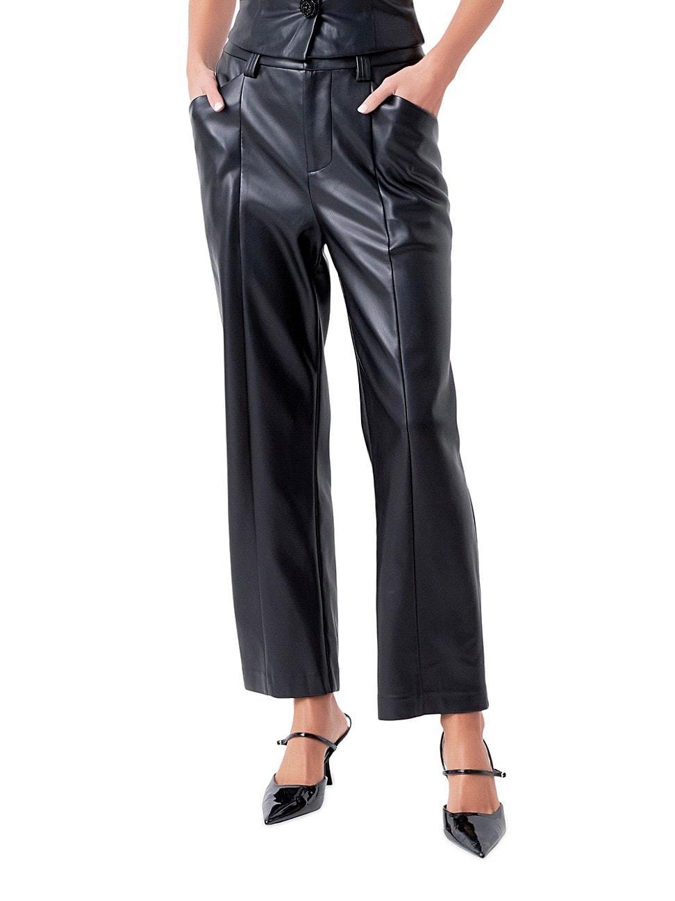 Womens Faux Leather Wide Pocket Pants product image