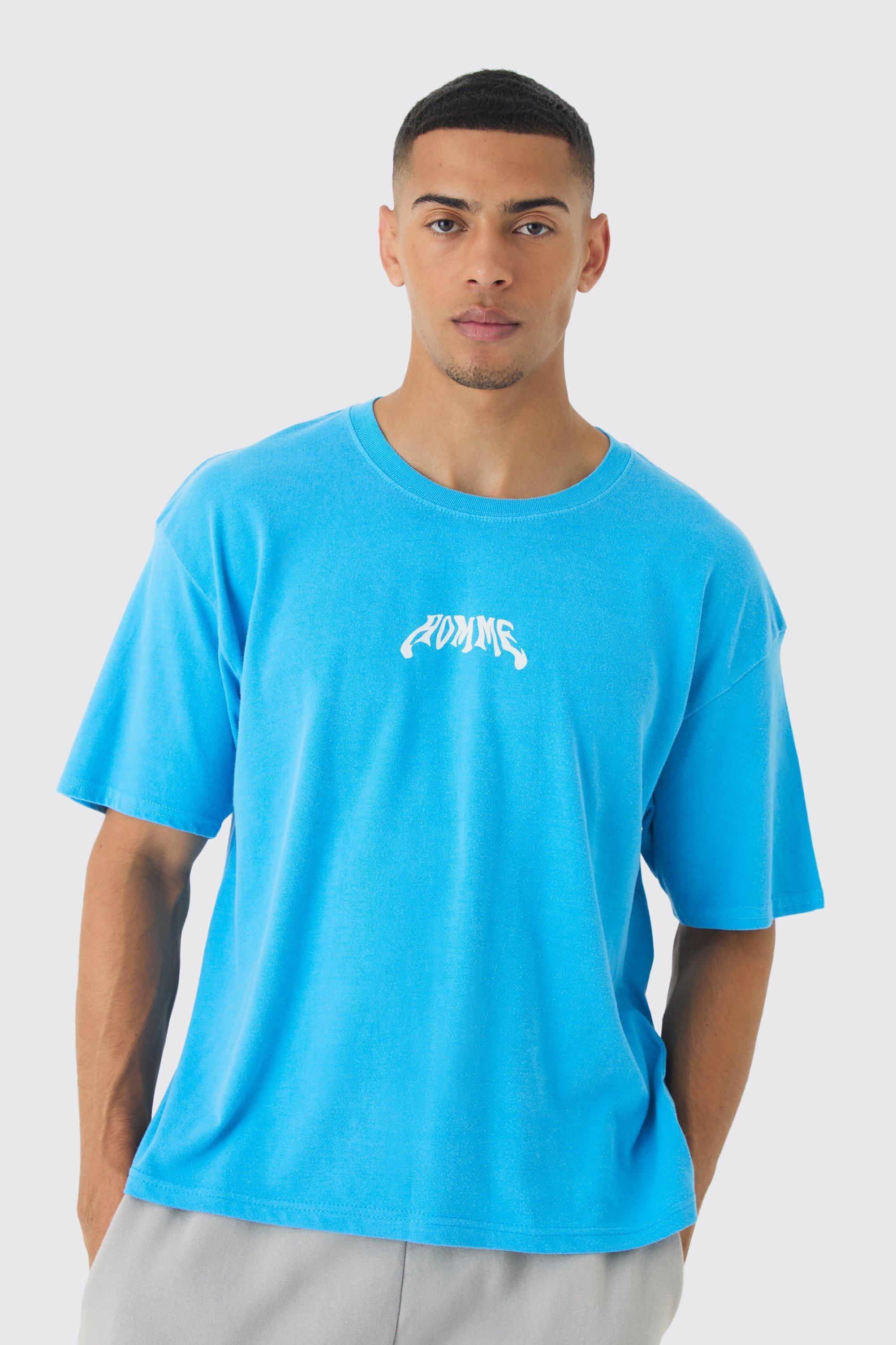 Oversized Boxy Washed Homme Print T-Shirt | boohooMAN USA Product Image