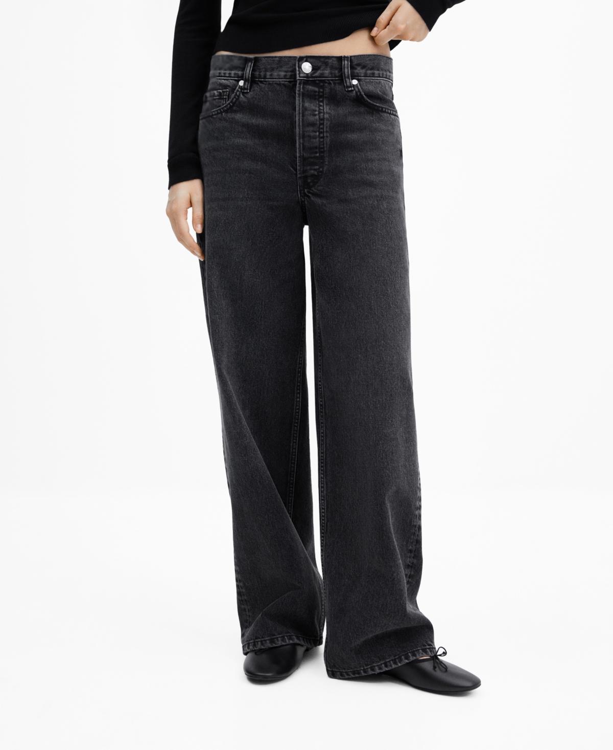 MANGO - Wideleg mid-rise jeans black denimWomen product image