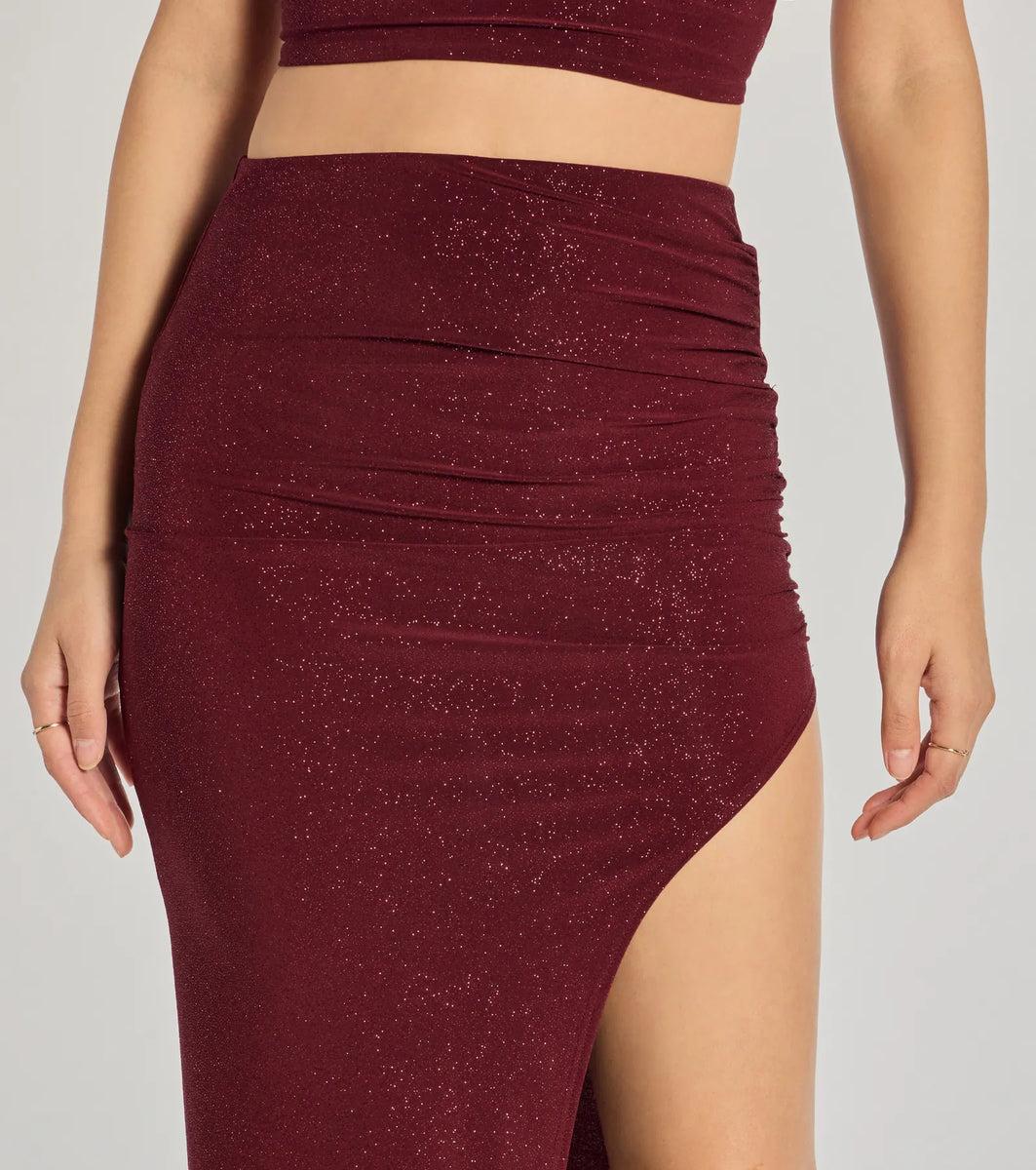 Glitzy Affair High-Slit Glitter Midi Skirt Product Image