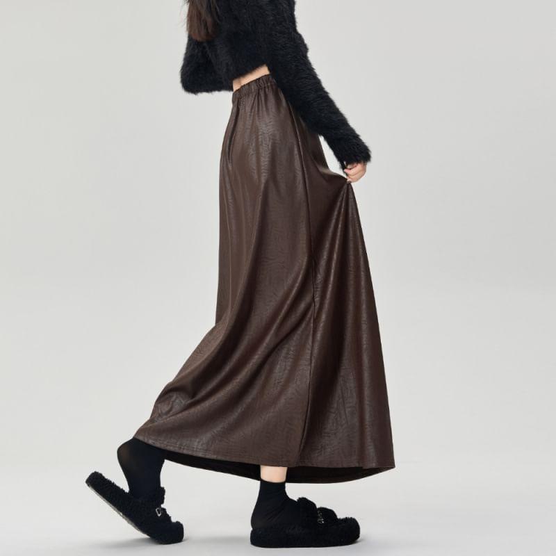 High Rise Plain Maxi A-Line Skirt Product Image