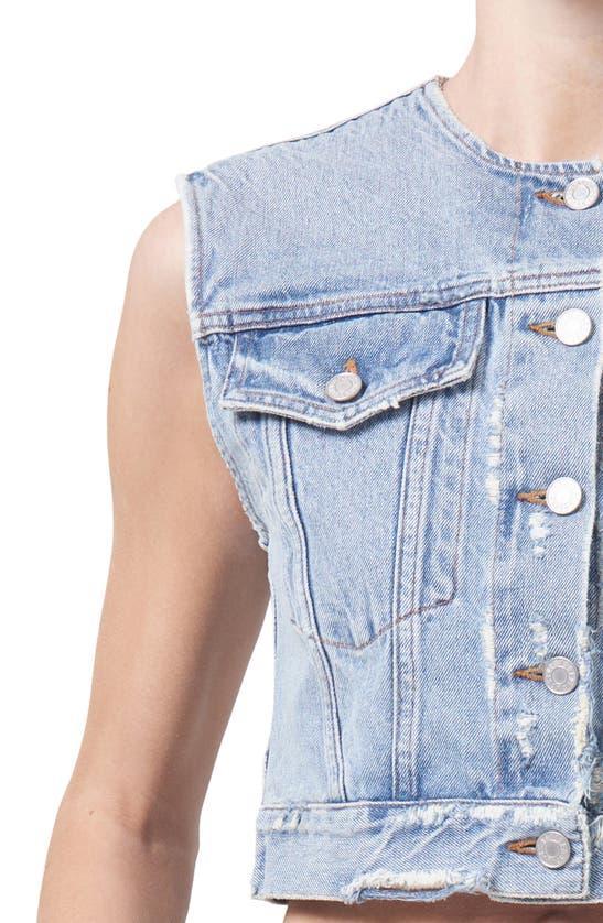 AGOLDE Leo Cropped Denim Vest In Fray Medium Washed Indigo Product Image