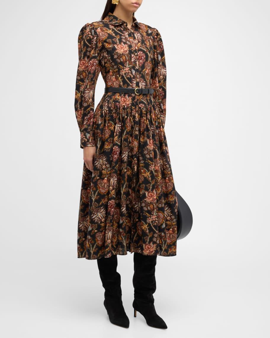 Celia Floral Belted Long-Sleeve Midi Dress Product Image