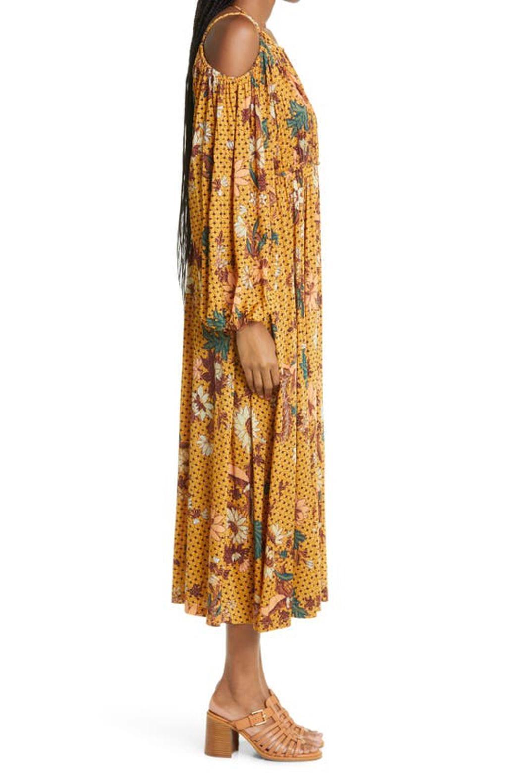 Noemi Cold-shoulder Floral Midi Dress In Amber Product Image