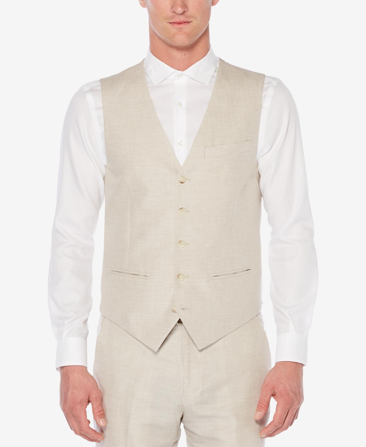 Perry Ellis Mens Linen Herringbone Vest - Natural Linen Product Image