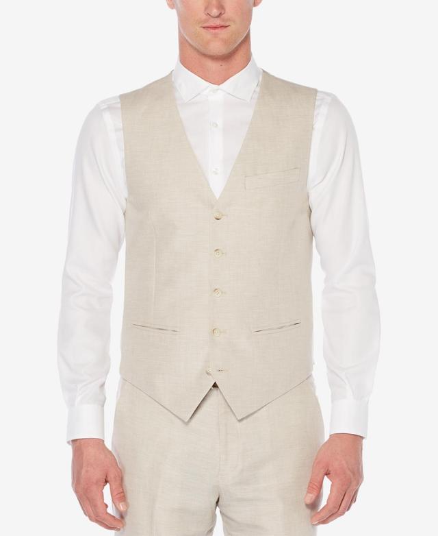 Perry Ellis Mens Linen Herringbone Vest - Natural Linen Product Image