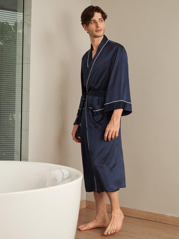 22 Momme Kimono Silk Robe with Piping Product Image