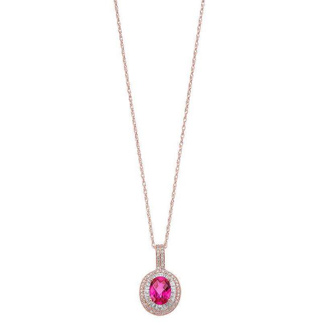 14k Rose Gold Over Silver Lab-Created Ruby & Lab-Created White Sapphire Oval Halo Pendant, Womens Pink Tone Product Image