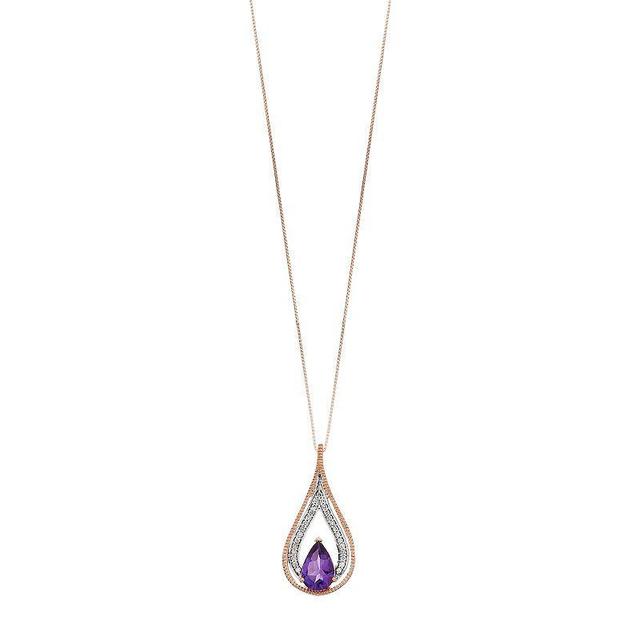 Gemminded 10k Rose Gold 1/8 Carat T.W. Diamond & Amethyst Teardrop Pendant, Womens 10k Pink Product Image