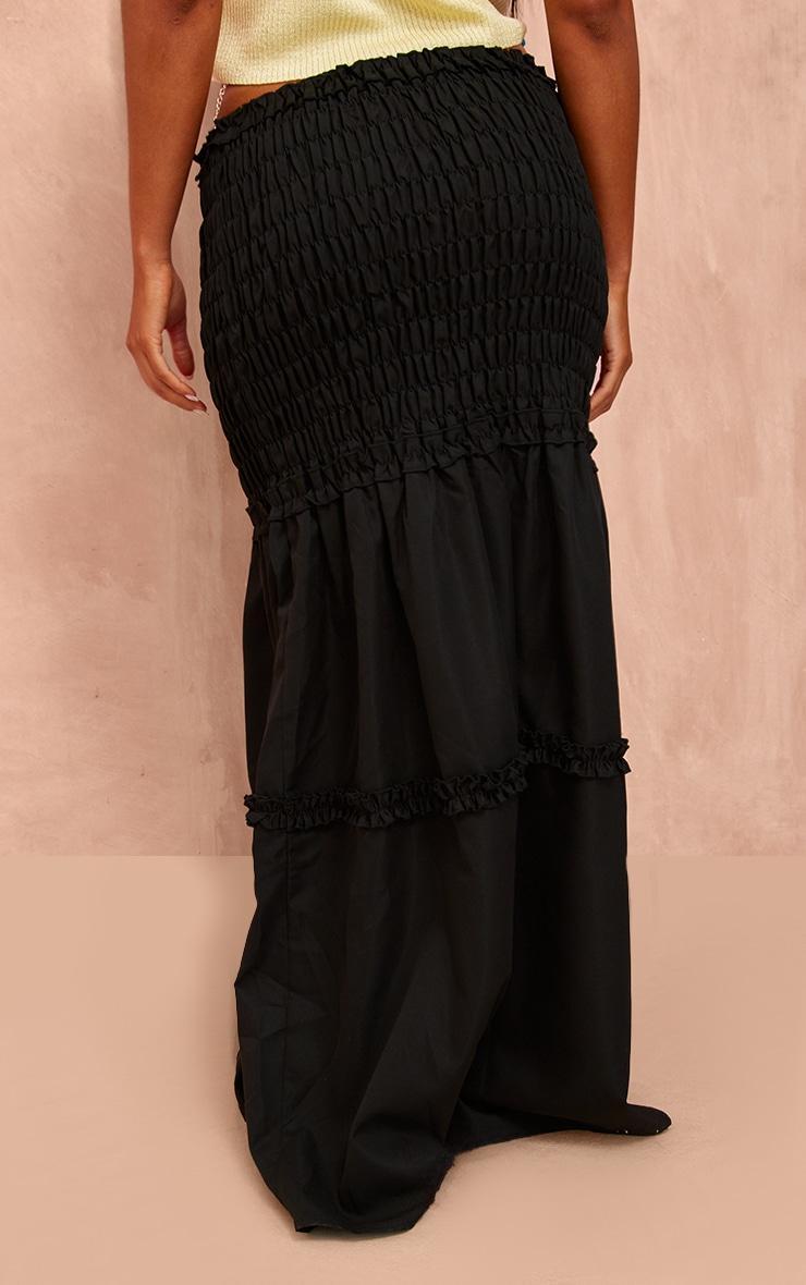 Black Poplin Shirred Dropped Waist Maxi Skirt Product Image