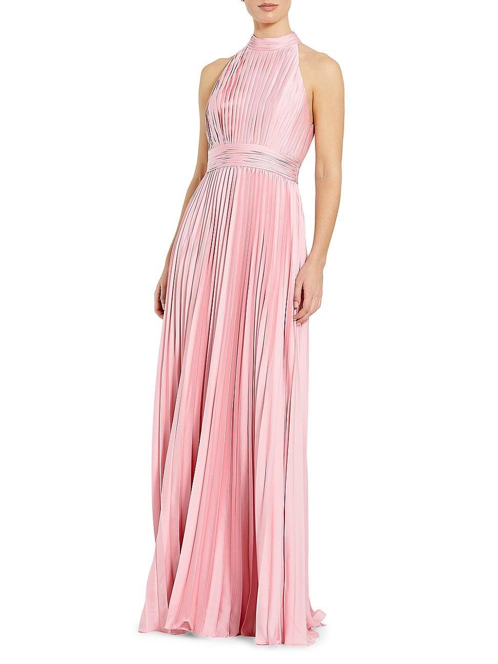 Womens Pleated Satin Halter Gown Product Image