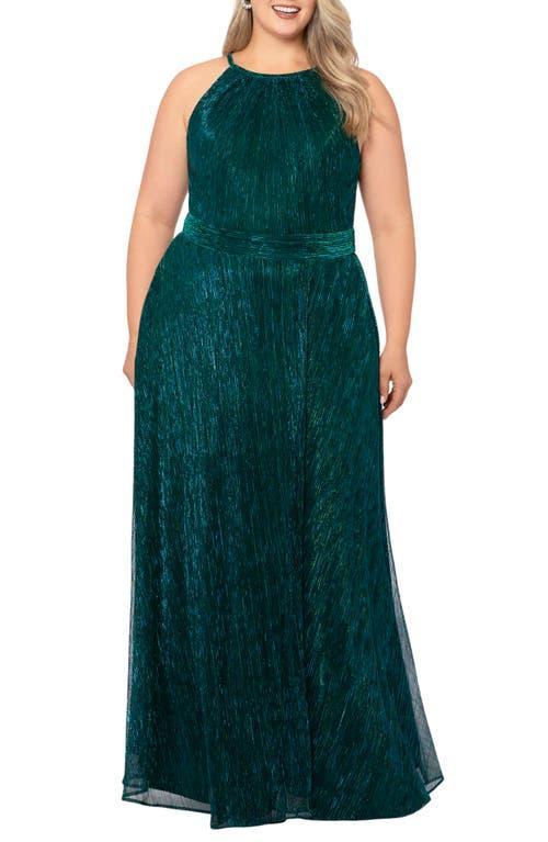 Betsy & Adam Metallic Crinkle A-Line Gown Product Image