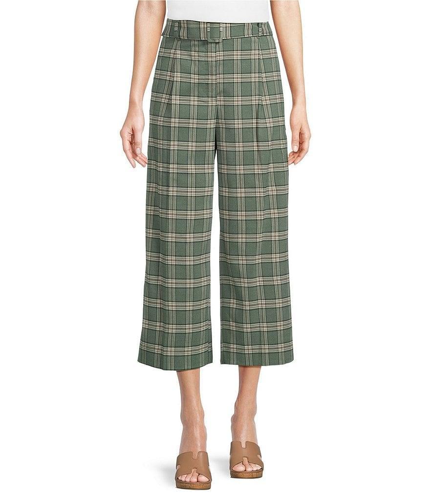 1. STATE Plaid Print Belted Cropped Pants Product Image