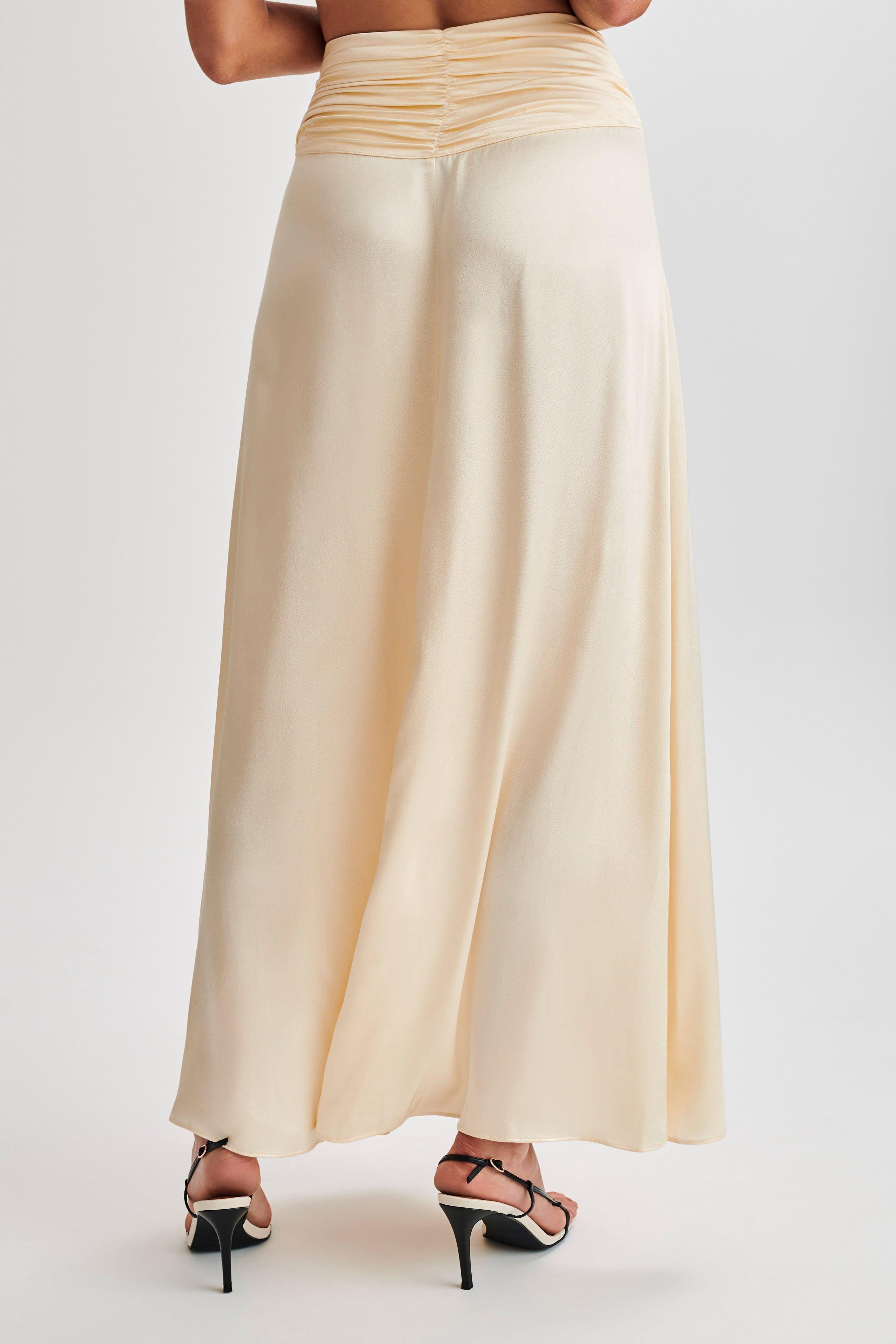 Clara Satin Ruched Maxi Skirt - Buttercream Product Image