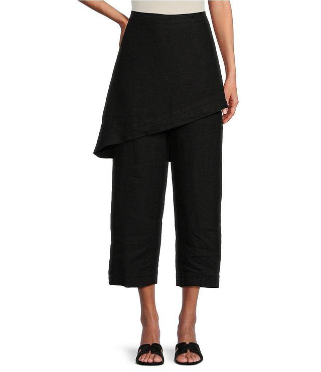 Bryn Walker Light Linen Asymmetrical Wrap Skirt Panel Straight Leg Cropped Pants Product Image