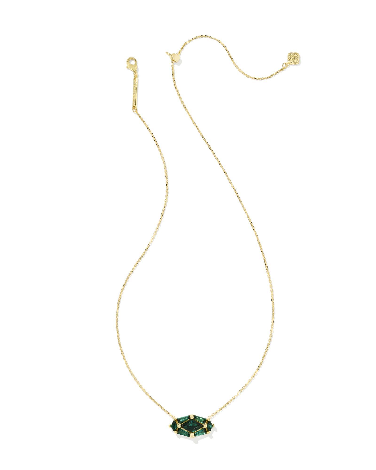 Lindy Rae Elisa Gold Short Pendant Necklace in Green Crystal Product Image