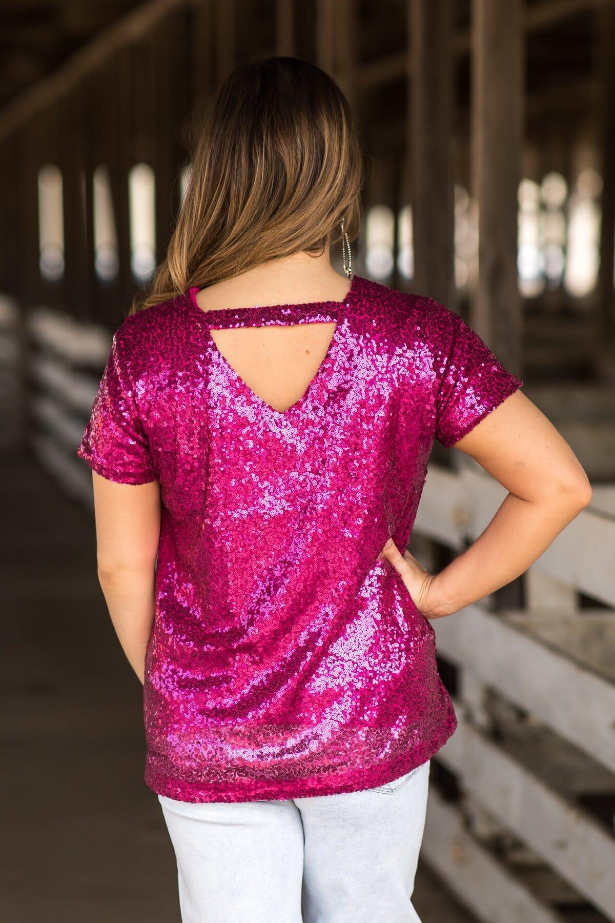 Fuchsia Sequin Short Sleeve Top Product Image