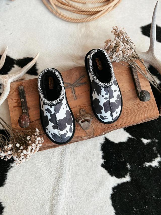 Very G Black Cow Sparks Fuzzy Slippers Product Image