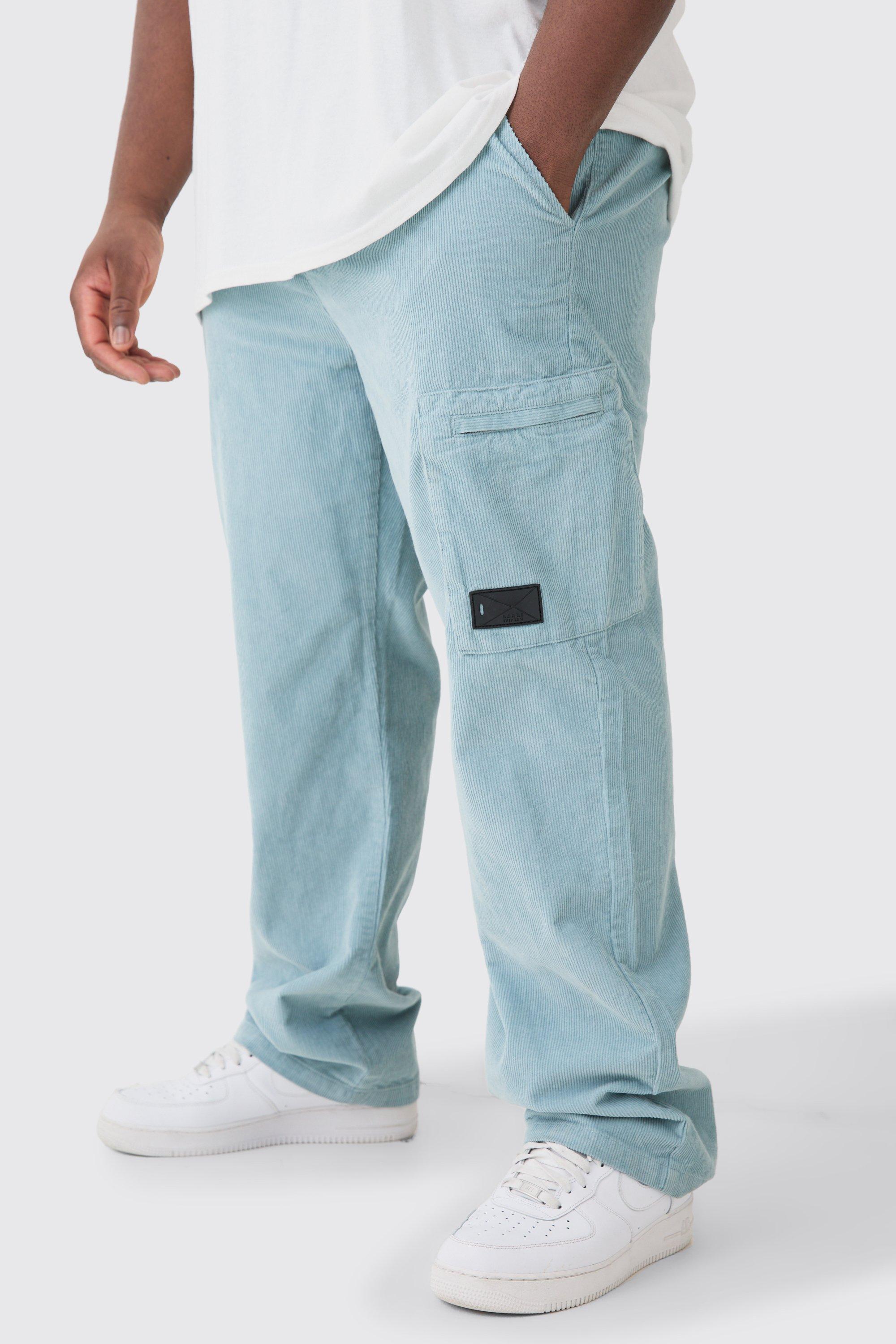 Plus Fixed Waist Cord Straight Leg Cargo Trouser | boohooMAN USA Product Image