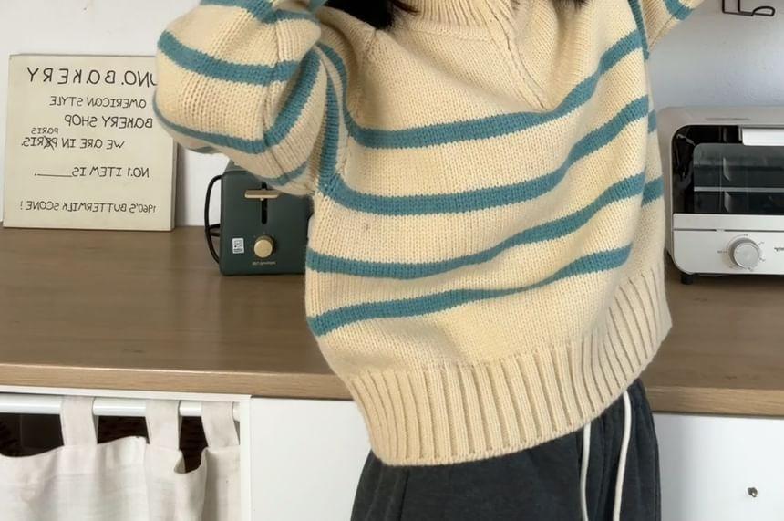 Turtleneck Striped Half-Zip Sweater Product Image