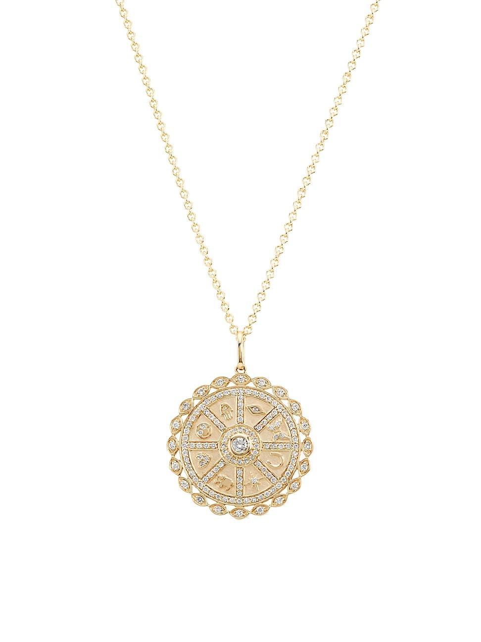 Womens Overboard Icon Wheel 14K Yellow Gold & 0.57 TCW Diamond Coin Pendant Necklace Product Image