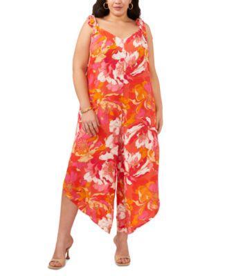 Plus Size Floral-Print Tie-Strap Jumpsuit  Product Image