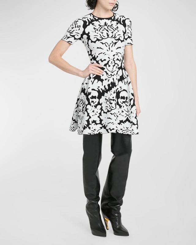 Womens Printed Jacquard Fit-&-Flare Dress Product Image