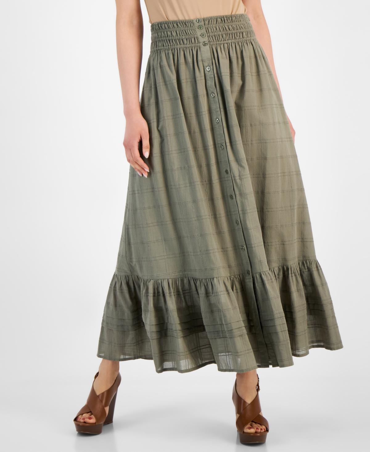 And Now This Womens Cotton Ruffled Smocked Maxi Skirt Product Image