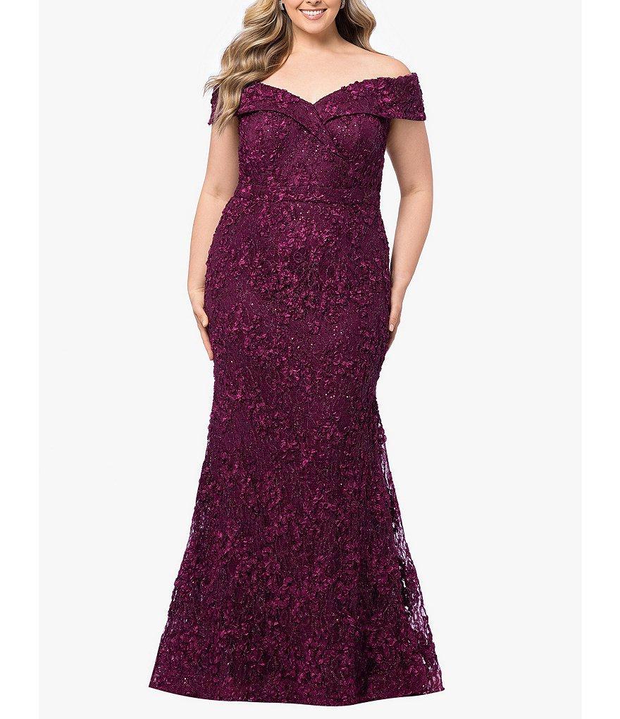 Xscape Plus Size Sweetheart Off-The-Shoulder Embroidered Lace Gown Product Image