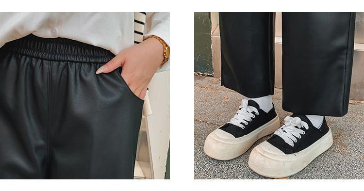 High Rise Faux Leather Crop Wide Leg Pants Product Image