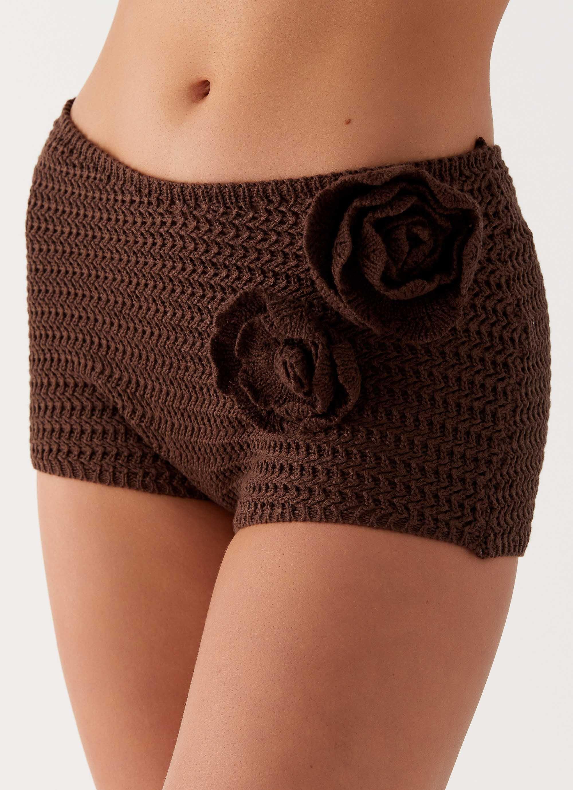 Maia Rose Crochet Mini Shorts - Chocolate Product Image